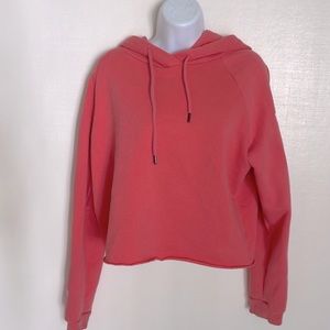Aeropostale women cotton blend cropped long sleeve hoodie logos pink sweatshirt
